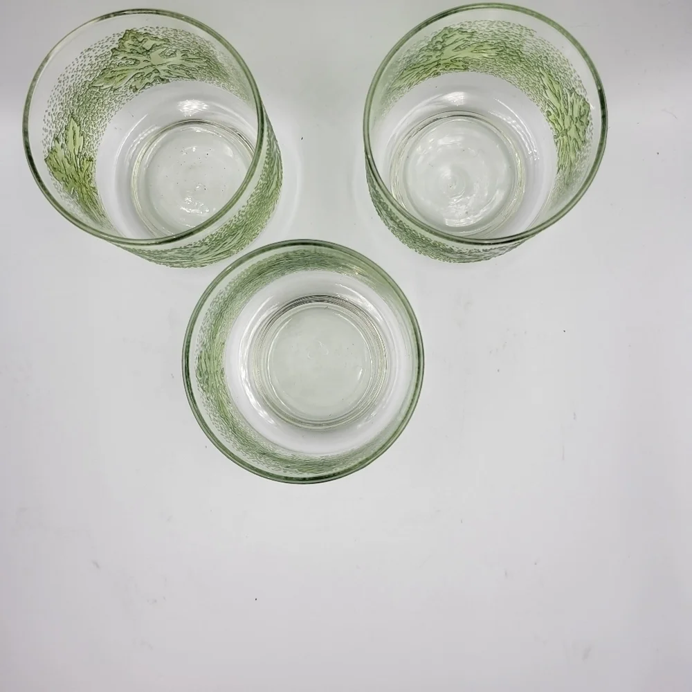 Vintage Libbey Green Oak Leaf Juice Glasses - set of 3